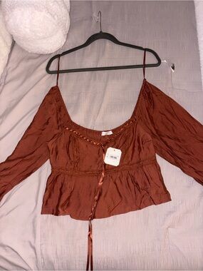 Altar'd State Off-Shoulder Tie-Front Peasant Top